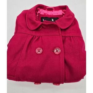 Me Jane Kids Fuchsia Double-Breasted Wool & Polyester Coat With Bow Back Size 7